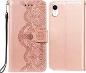 Flower Vine Embossing Pattern Horizontale Flip Leather Case met Card Slot & Holder & Wallet & Lanyard Voor iPhone XR (Rose Gold)