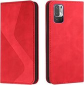 Voor Xiaomi Redmi Note 10 5G Skin Feel Magnetisch S-type Effen Kleur Horizontale Flip Lederen Case met Houder & Kaartsleuf & Portemonnee (Rood)