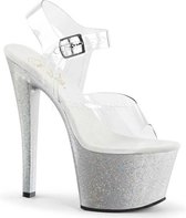 Sky-308MG transparante enkel sandaal met glitter plateau zilver - (EU 37 = US 7) - Pleaser