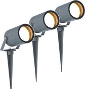 3x HOFTRONIC Spikey - Tuinspot voor buiten - LED - Antraciet - 2700K Warm wit - Waterdicht - 5 Watt - 400 Lumen - 230V - Verwisselbare GU10 lamp - Prikspot met grondspies - Richtbaar - Aluminium - Voor het uitlichten van planten/struiken en bomen