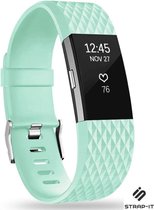 Siliconen Smartwatch bandje - Geschikt voor Fitbit Charge 2 diamant silicone band - aqua - Strap-it Horlogeband / Polsband / Armband - Maat: Maat L