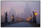 Wereldberoemde Karelsbrug in Praag bij dageraad - Foto op Akoestisch paneel - 225 x 150 cm