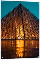Tuinposter – Louvre in Parijs tegen de Avond - 80x120cm Foto op Tuinposter  (wanddecoratie voor buiten en binnen)