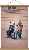 Schoolplaat – Paarden Spelend op Accordeon  - 40x60cm Foto op Textielposter (Wanddecoratie op Schoolplaat)