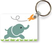 Sleutelhanger - Illustratie van een kleine olifant met een vlinder - Uitdeelcadeautjes - Plastic