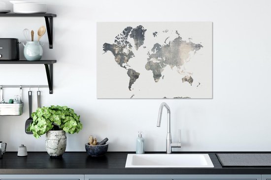 Wereldkaart du béton brut sur fond blanc 60x40 cm