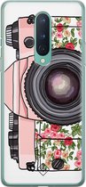 OnePlus 8 hoesje siliconen - Hippie camera | OnePlus 8 case | Roze | TPU backcover transparant