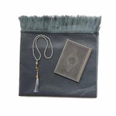 Geschenkset grijs met een gebedskleed, parel tasbih en een lederen Mushaf/Yasin doe'a boek