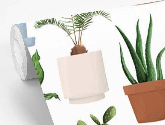 Motif de diverses illustrations de plantes sur fond blanc 200x300 cm