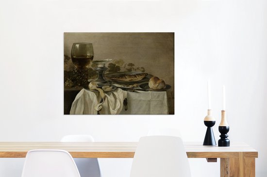 Nature morte avec un poisson - Peinture de Pieter Claesz 80x60 cm - Tirage photo sur toile (Décoration murale salon / chambre)