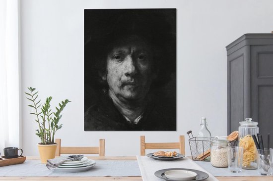 Peinture sur toile Autoportrait - Rembrandt van Rijn - 90x120 cm - Décoration murale