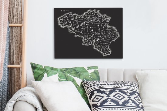 Illustration Zwart et blanc de la België avec montagnes et plans d'eau 40x30 cm - petit - Tirage photo sur toile (Décoration murale salon / chambre)