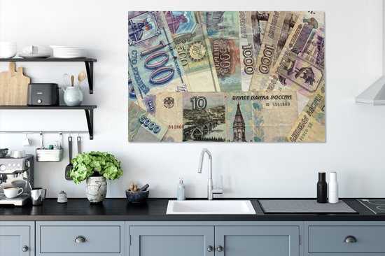 Toile de billets de rouble russe 140x90 cm - Tirage photo sur toile (Décoration murale salon / chambre)