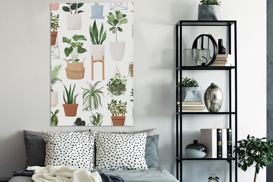 Illustration de différentes plantes sur fond blanc 90x140 cm - Tirage photo sur toile (Décoration murale salon / chambre)