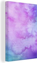 Canvas schilderij 120x180 cm - Wanddecoratie Waterverf - Paars - Blauw - Muurdecoratie woonkamer - Slaapkamer decoratie - Kamer accessoires - Schilderijen
