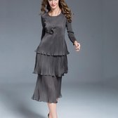 Geplooide lange sectie was dunne jurk met lange mouwen (kleur: grijs maat: one size)-Grijs