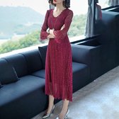 Mode-stijl slanke kanten jurk met lange mouwen (kleur: wijnrood maat: one size)-Rood