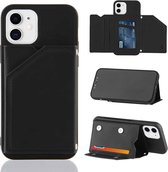 Skin Feel PU + TPU + pc Achterkant Schokbestendig hoesje met kaartsleuven en houder & fotolijst voor iPhone 11 (zwart)