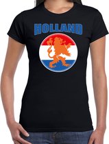 Zwart t-shirt Holland / Nederland supporter Holland met zwart leeuw EK/ WK voor dames XS