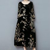 Lange jurk met korte mouwen en ronde hals Gouden fluwelen losse rok, maat: L (zwart)-Zwart