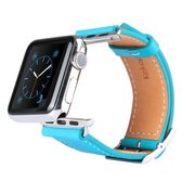 Kakapi voor Apple Watch 38 mm metalen gesp rundlederen horlogeband met connector (blauw)
