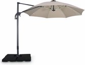 Ronde LED zweefparasol Ø300 cm  – Dinard – beige– zweefparasol, kantelbaar, inklapbaar en 360°draaibaar, glasvezel baleinen