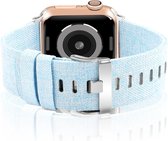 Compatible apple watch bandje - By Qubix - Canvas bandje - Lichtblauw - Geschikt voor Apple Watch 42mm / 44mm / 45mm - Apple watch series 3/4/5/6/7