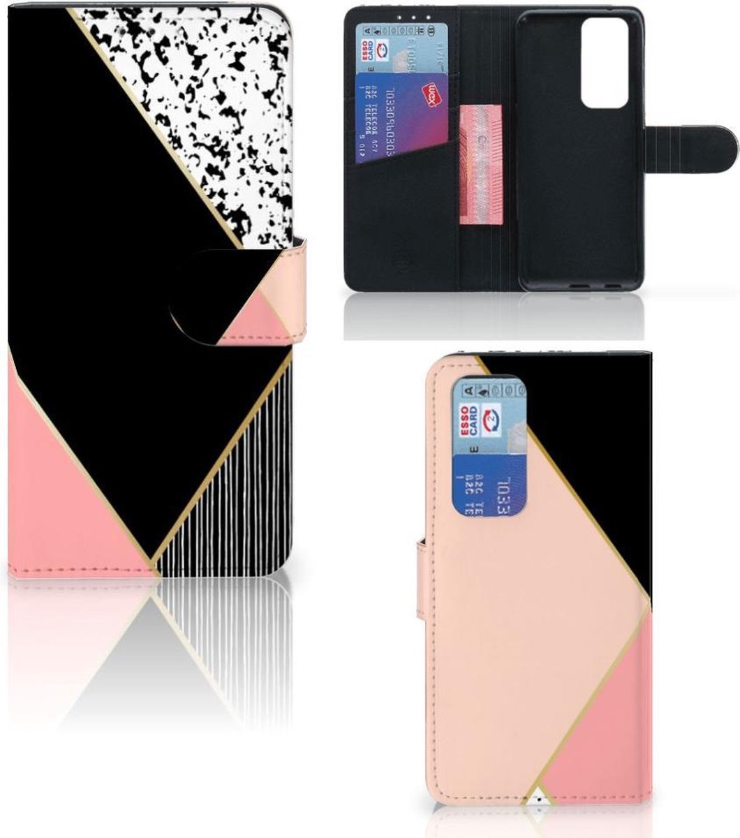 Book Case voor OPPO Find X3 Neo 5G Book Case Zwart Roze Vormen