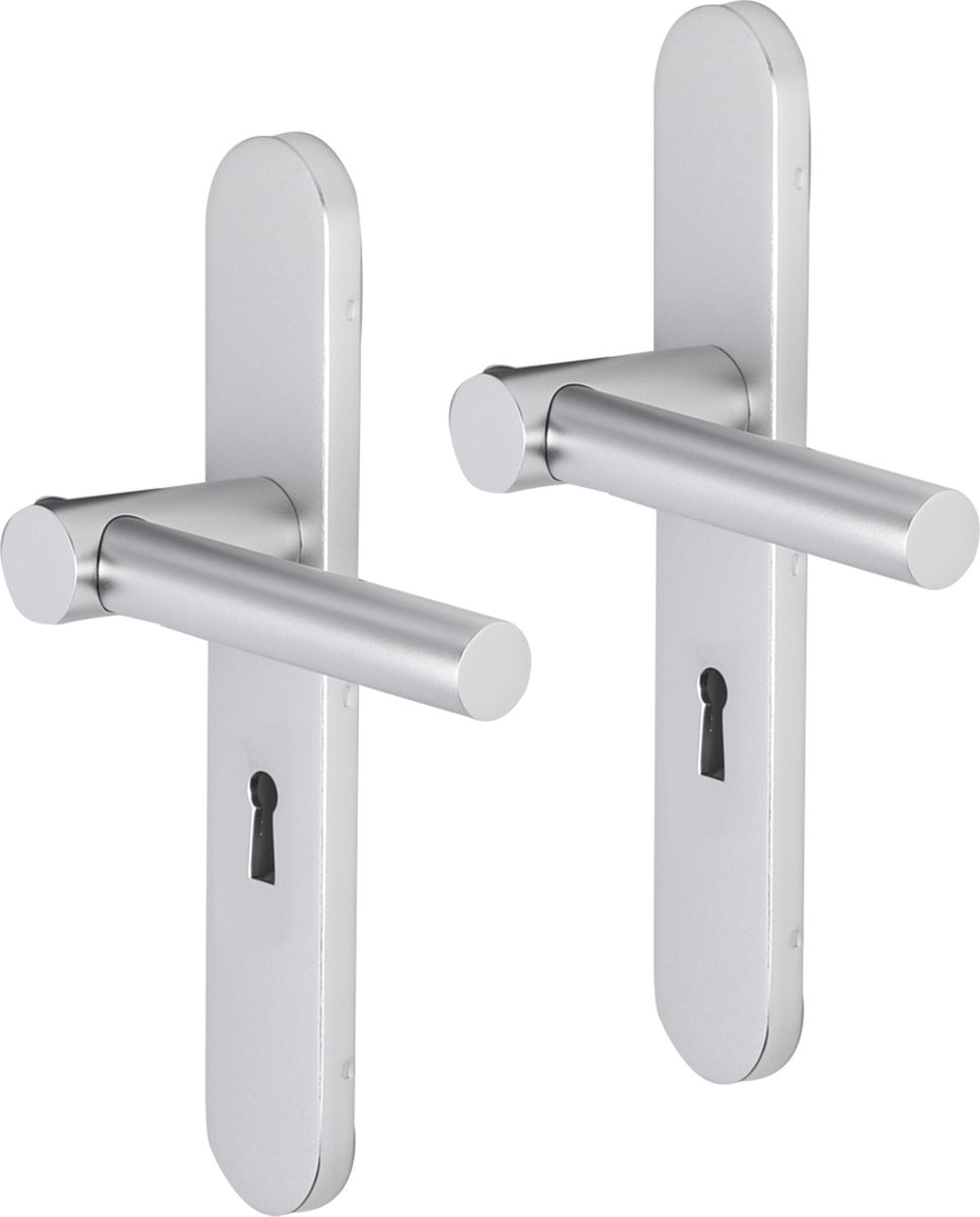 Deurkruk - Impresso Dover - Voor binnen - Ovaal deurschild met sleutelgat - Aluminium - 2 stuks