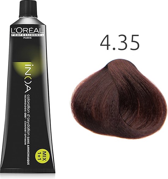 L'Oréal Professionnel iNOA haarkleur 4.35, bruin met rode tinten. Mix 1+1.