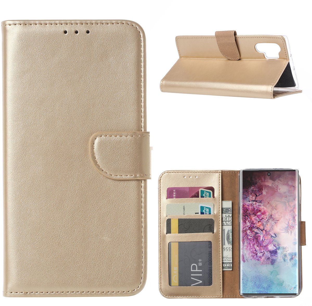 Ntech Portemonnee Hoesje Geschikt Voor Samsung Galaxy Note 10 Plus - Goud