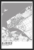 Poster Stad Almere - A4 - 21 x 30 cm - Inclusief lijst (Zwart Aluminium)  Citymap Almere - Stadsposter - Plaatsnaam poster - Stadskaart -Plattegrond Almere