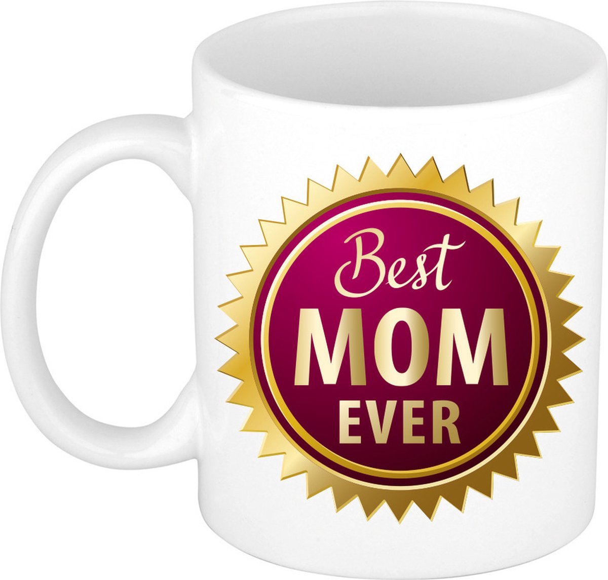Best mom ever - Koffiemok - wit met roze - 300 ml - cadeau beker - Moederdag / verjaardag