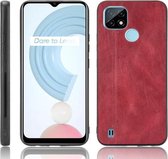 Voor OPPO Realme C21 Schokbestendig Naaien Koe Patroon Skin PC + PU + TPU Case (Rood)