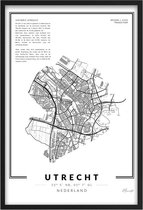 Poster Stad Utrecht - A3 - 30 x 40 cm - Inclusief lijst (Zwart MDF)