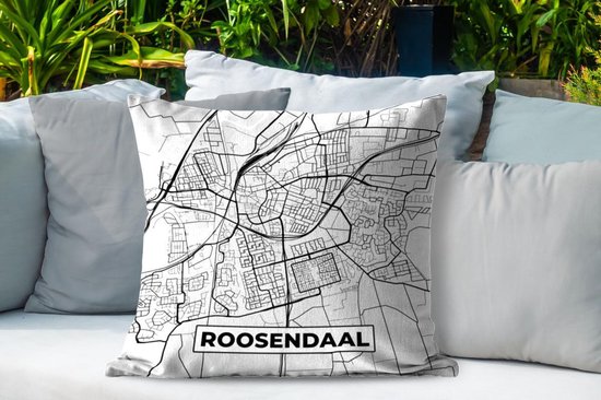 Sierkussen extérieur - Plan de la ville - Roosendaal - Grijs - Wit - 60x60 cm - Résistant aux intempéries