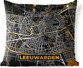 Buitenkussen - Stadskaart - Leeuwarden - Goud - Zwart - 45x45 cm - Weerbestendig - Plattegrond