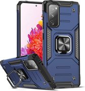 Samsung S20 FE Hoesje - Heavy Duty Armor hoesje Blauw - Galaxy S20 FE silicone TPU hybride hoesje Kickstand ringhouder met Magnetisch Auto Mount