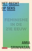 Boek met de titel "Het recht op seks, feminisme in de 21e eeuw" door Amia Srinivasan. Achtergrond verloop van blauw naar groen.