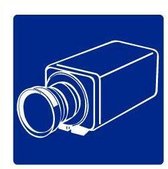 Camerabewaking sticker vierkant blauw 150 x 150 mm
