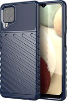 Mobigear Hoesje geschikt voor Samsung Galaxy M12 Telefoonhoesje Flexibel TPU | Mobigear Groove Backcover | Galaxy M12 Case | Back Cover - Blauw