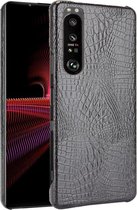 Sony Xperia 1 III Hoesje - Mobigear - Croco Serie - Hard Kunststof Backcover - Zwart - Hoesje Geschikt Voor Sony Xperia 1 III