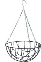 Hanging basket / plantenbak donkergroen met verchroomde ketting - 16 x 30 x 30 cm - geplastificeerd metaaldraad - bloemenmand