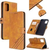 Voor Samsung Galaxy A41 Stiksels Stijl 2-Kleur Koe Textuur Horizontale Flip PU Lederen Case met Houder & Kaartsleuf & Lanyard (Geel)