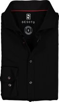 DESOTO slim fit overhemd - stretch tricot - zwart - Strijkvrij - Boordmaat: 41/42