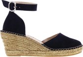 Tango | Vada 2-c navy suede wedge espadrille ankle strap - natural outsole | Maat: 41