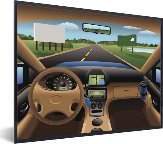 Fotolijst incl. Poster - tekening van het dashboard in een auto op de weg -  40x30 cm -... | bol.com