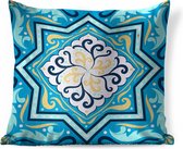 Sierkussens - Kussen - Vierkant patroon met een ster en versieringen op een blauwe achtergrond - 45x45 cm - Kussen van katoen
