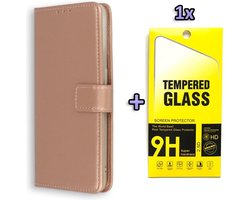 HB Hoesje Geschikt voor Motorola Moto G100 Rosegoud & Glazen Screenprotector - Portemonnee Book Case - Kaarthouder & Magneetlipje
