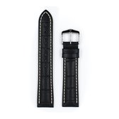 Hirsh Horlogeband -  Modena Zwart - Leer - 24 mm